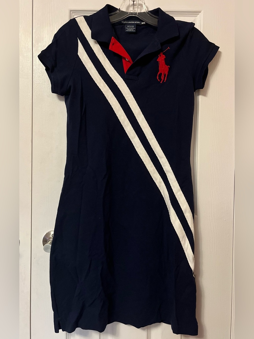 Polo by Ralph Lauren Navy Polo Dress with White Stripes and Red Pony